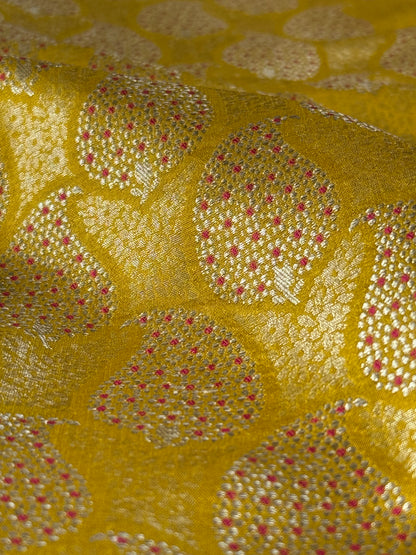 Handwoven Golden Silk Paisley Brocade Meenakari Thaan