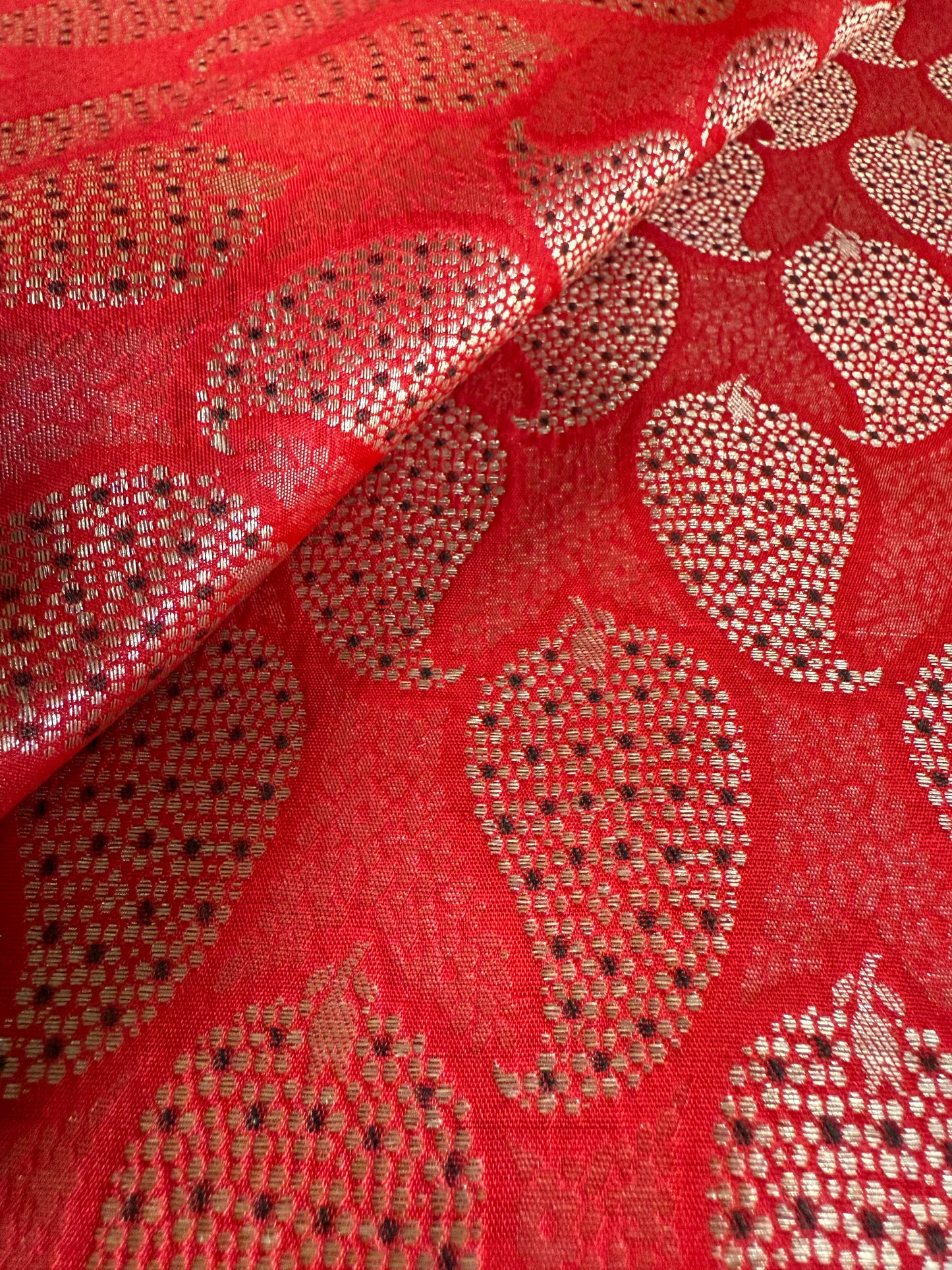 Handwoven Red Silk Paisley Brocade Meenakari Thaan