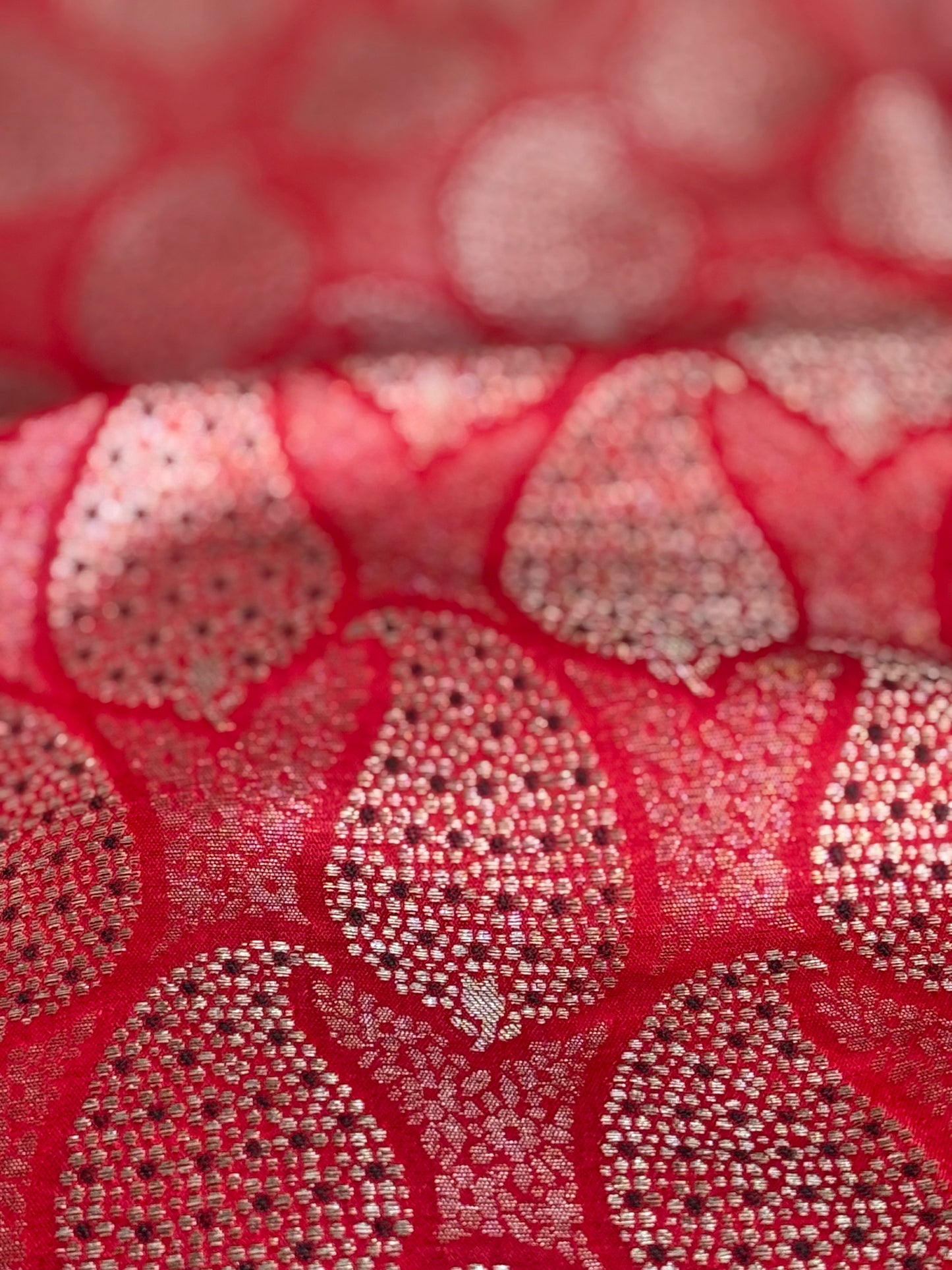 Handwoven Red Silk Paisley Brocade Meenakari Thaan