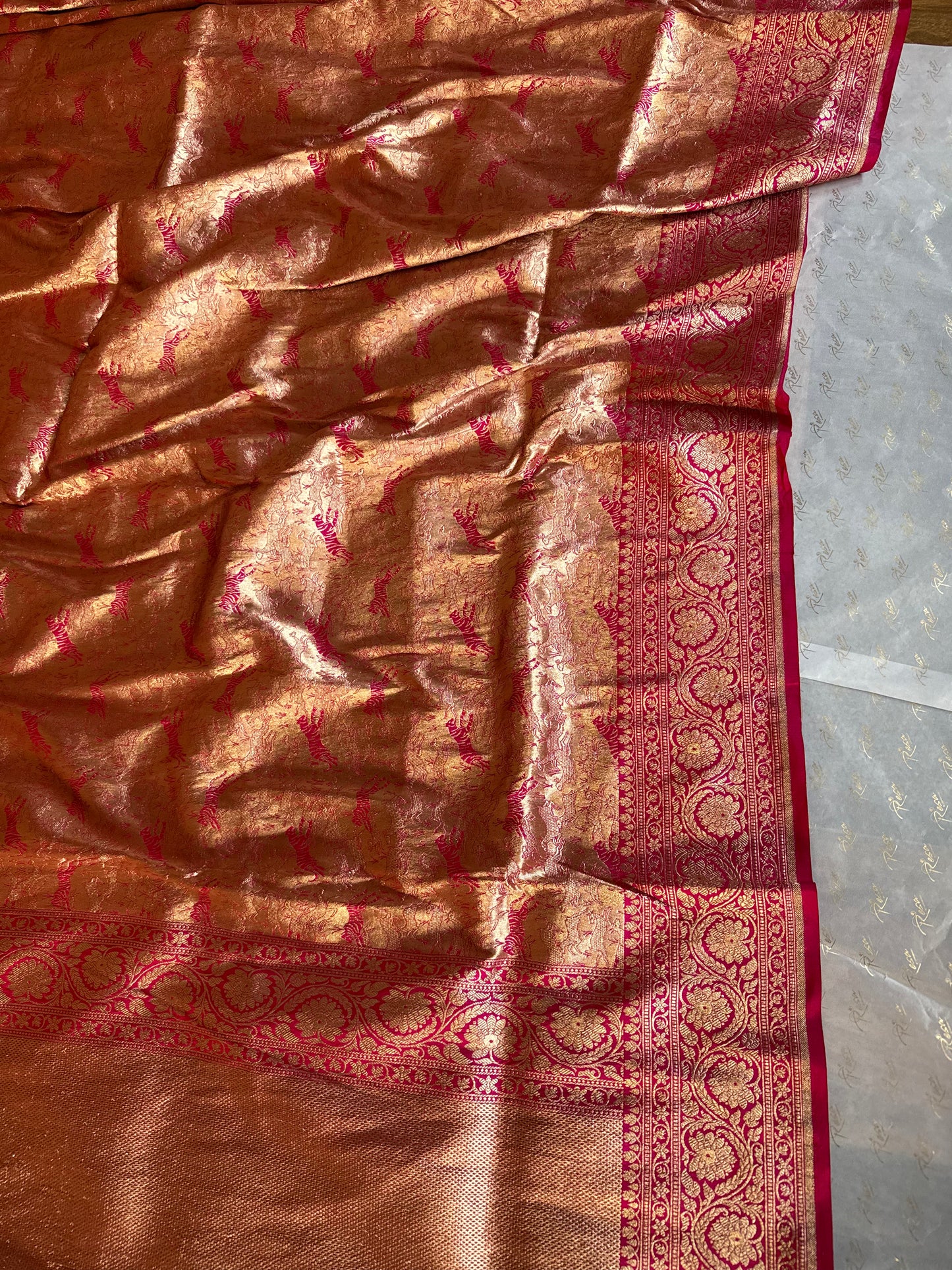 Handwoven Pink Brocade Shikargah Banarasi Saree