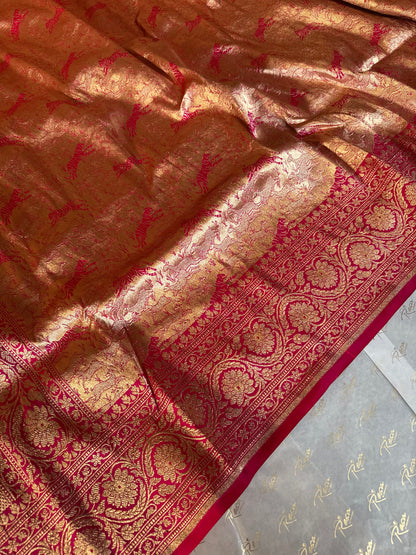 Handwoven Pink Brocade Shikargah Banarasi Saree