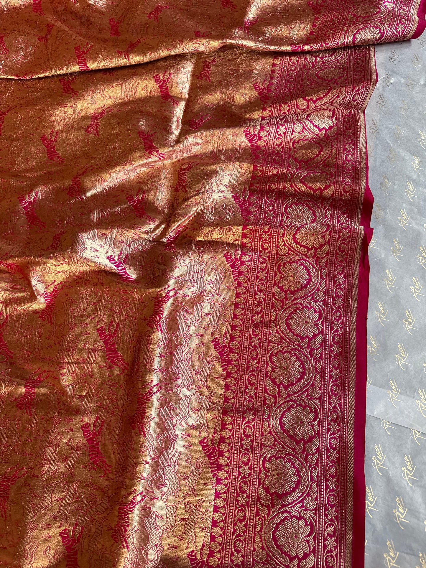 Handwoven Pink Brocade Shikargah Banarasi Saree