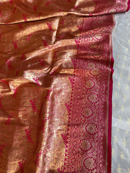 Handwoven Pink Brocade Shikargah Banarasi Saree