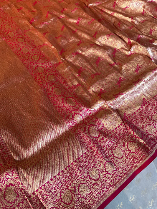 Handwoven Pink Brocade Shikargah Banarasi Saree