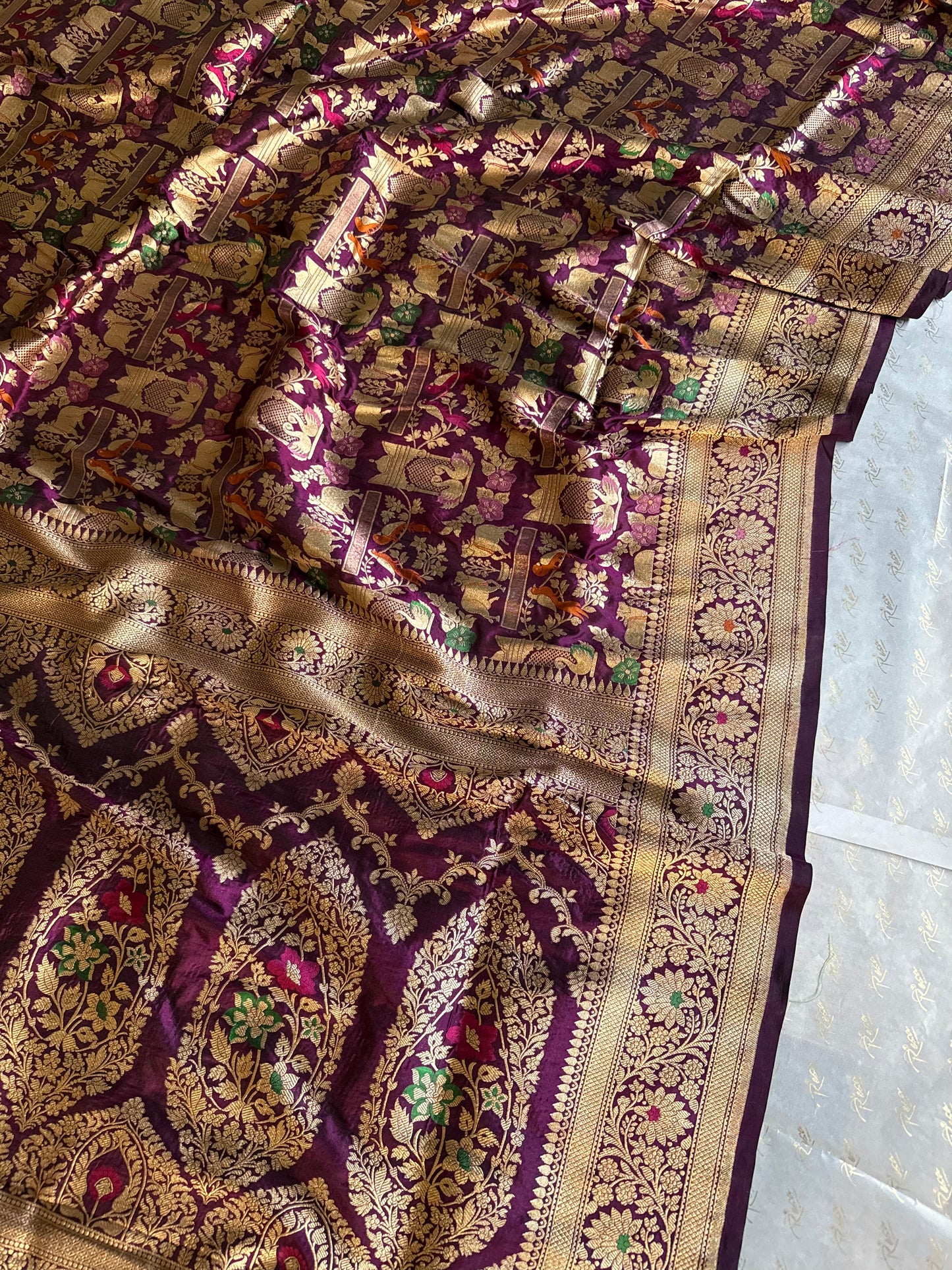 Handwoven Purple Shikargh Meenkari Saree