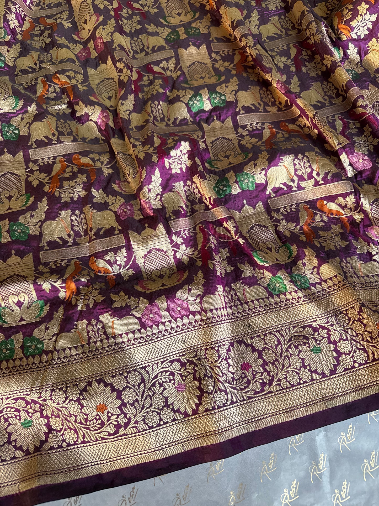 Handwoven Purple Shikargh Meenkari Saree