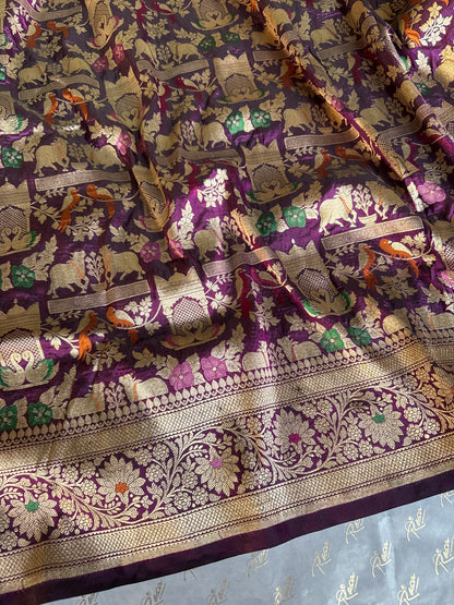 Handwoven Purple Shikargh Meenkari Saree