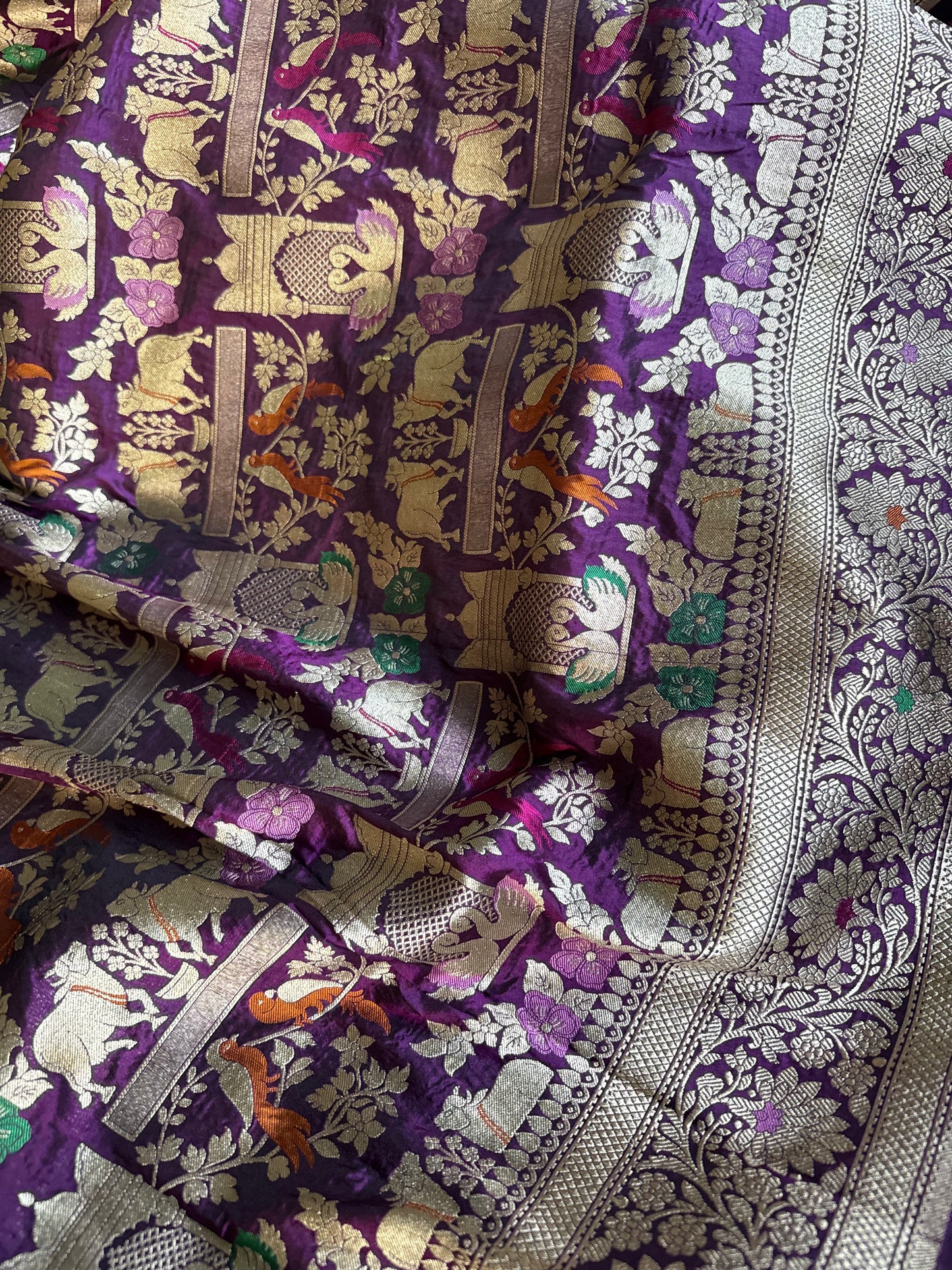 Handwoven Purple Shikargh Meenkari Saree