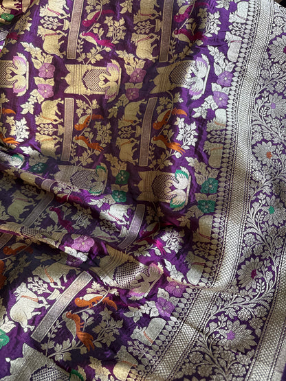 Handwoven Purple Shikargh Meenkari Saree