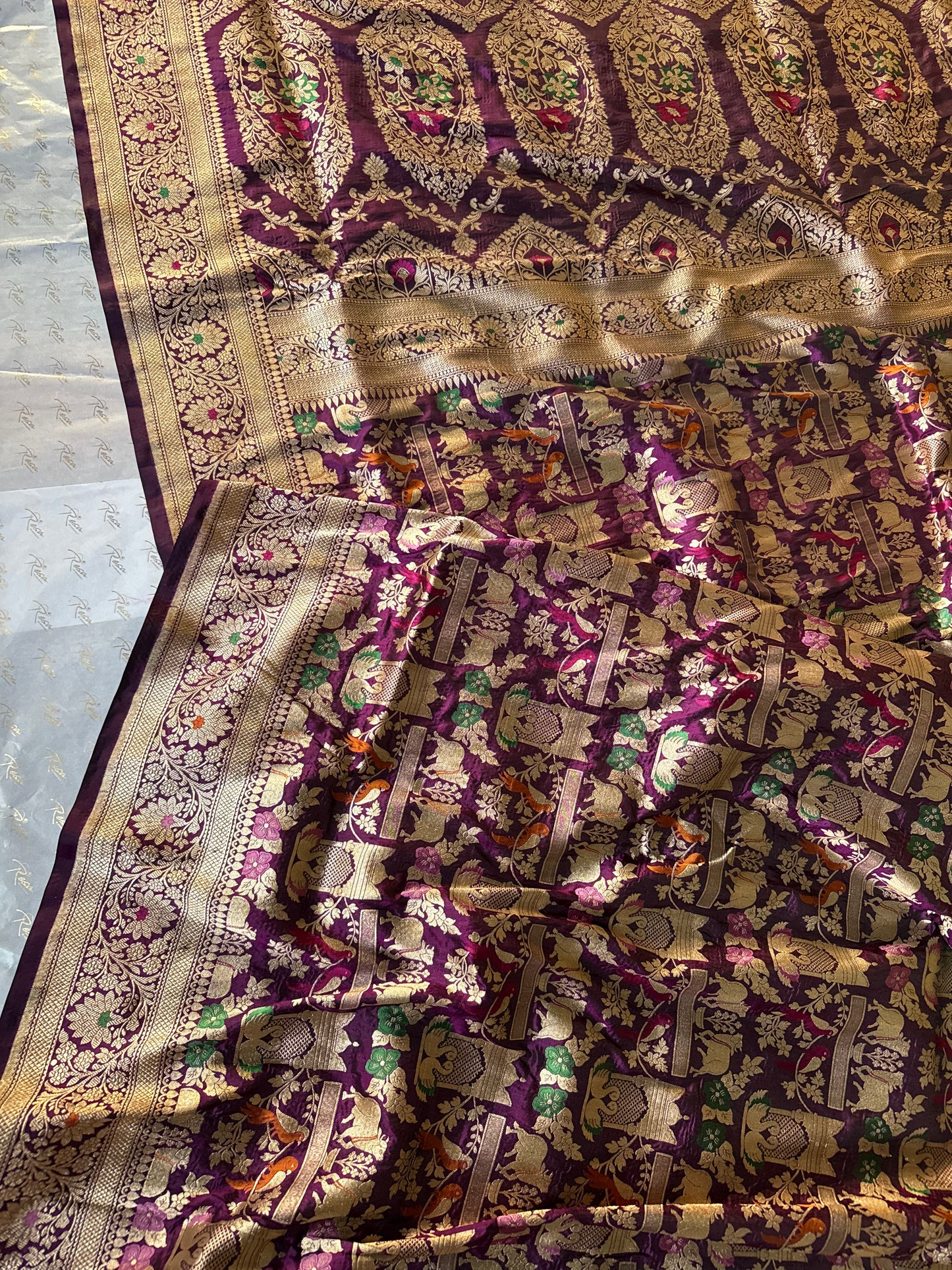 Handwoven Purple Shikargh Meenkari Saree