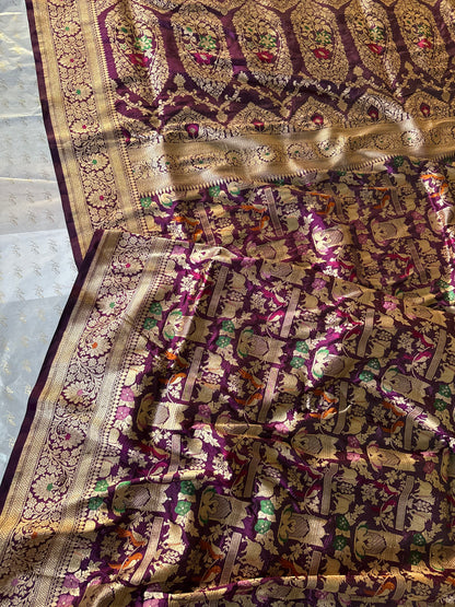 Handwoven Purple Shikargh Meenkari Saree