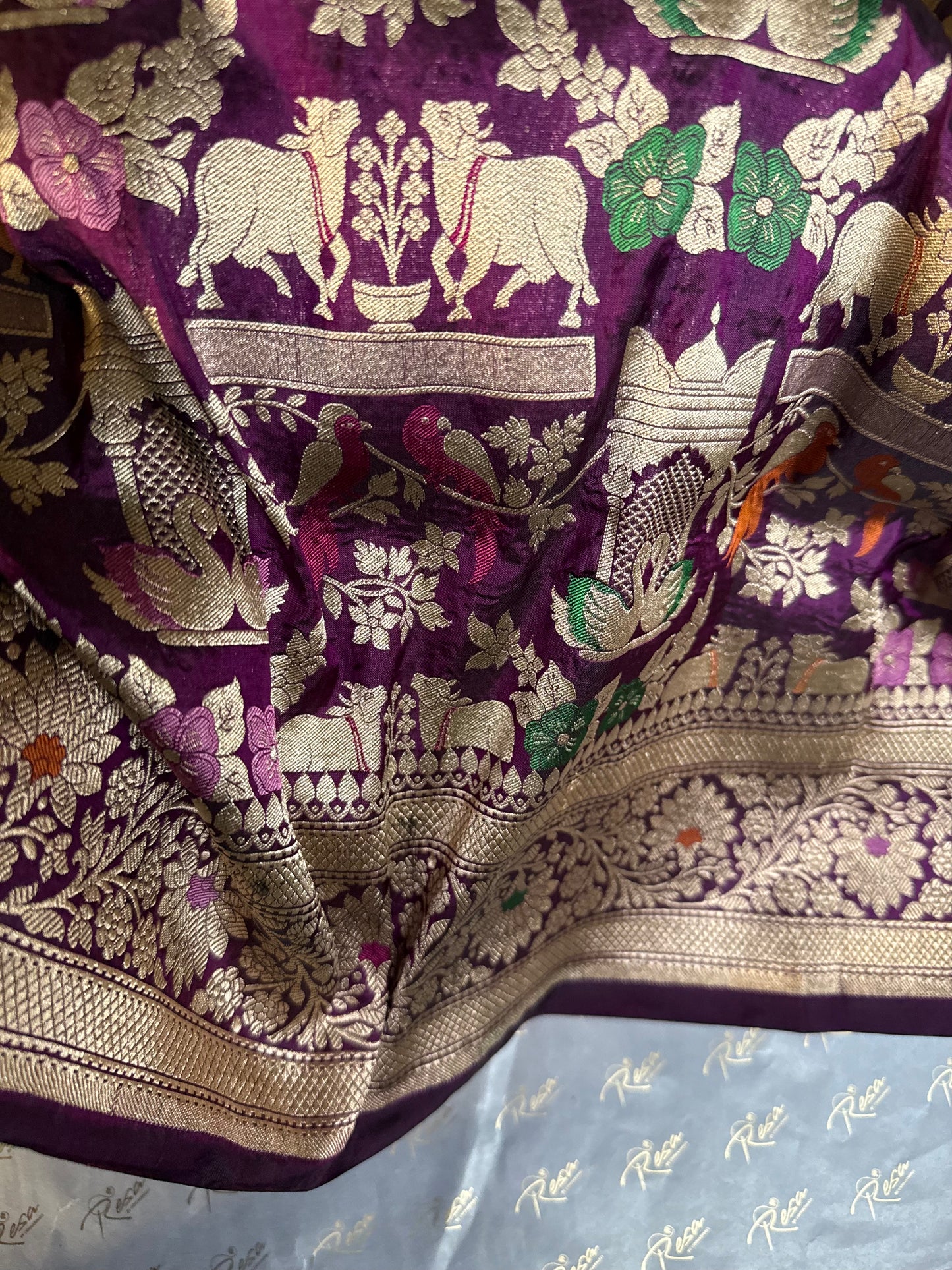 Handwoven Purple Shikargh Meenkari Saree