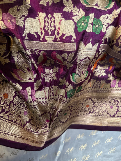 Handwoven Purple Shikargh Meenkari Saree