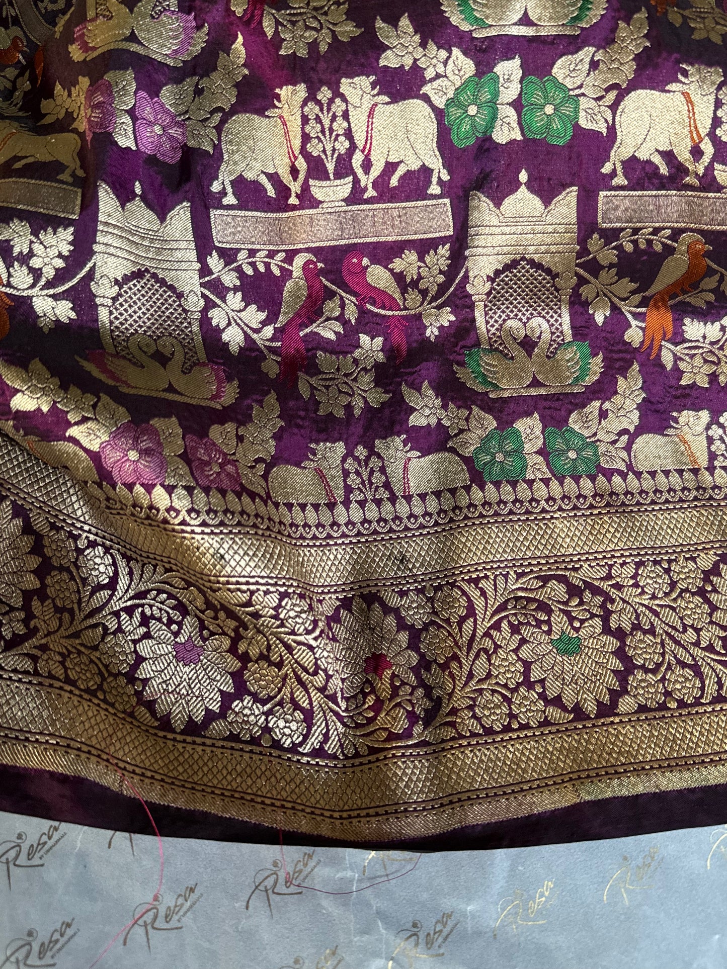 Handwoven Purple Shikargh Meenkari Saree