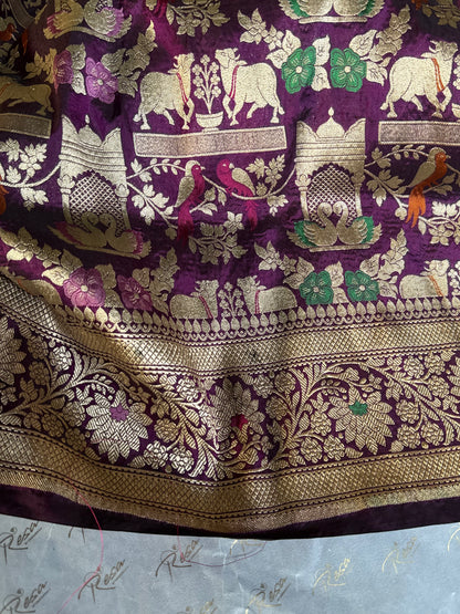 Handwoven Purple Shikargh Meenkari Saree
