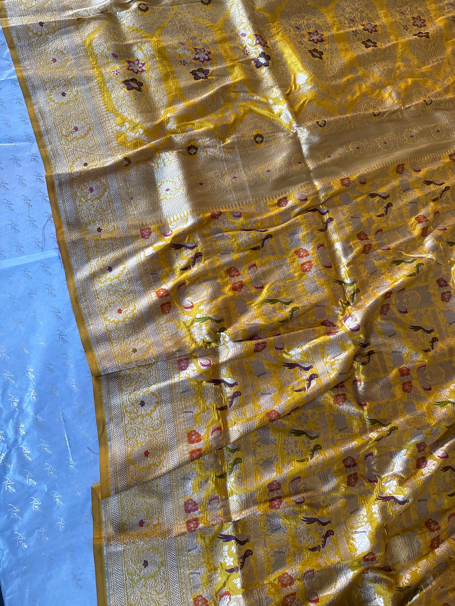 Handwoven Yellow Shikargh Meenkari Saree