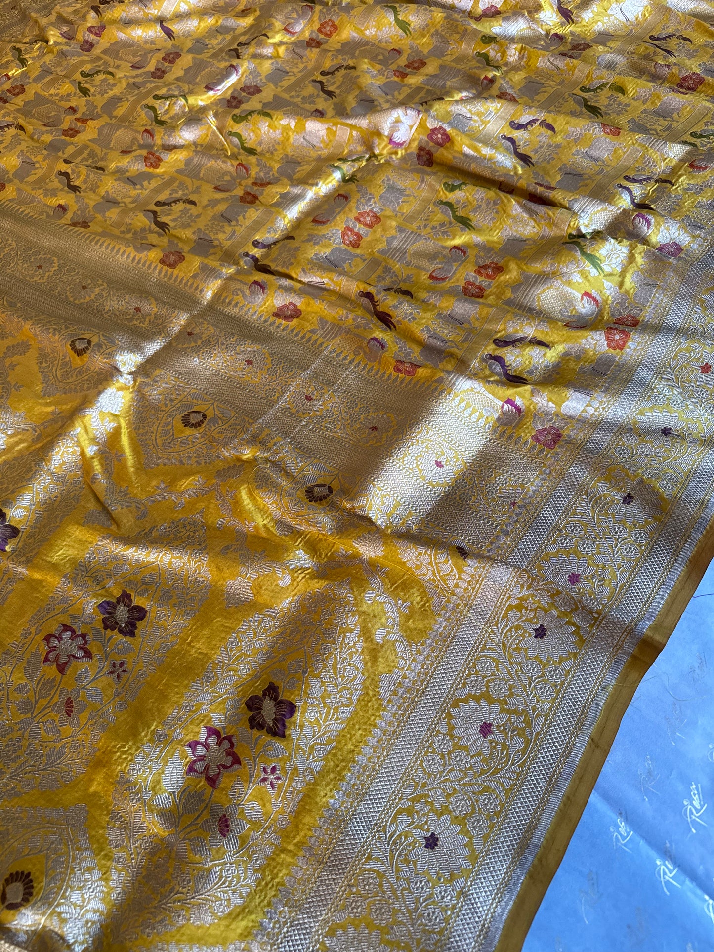 Handwoven Yellow Shikargh Meenkari Saree