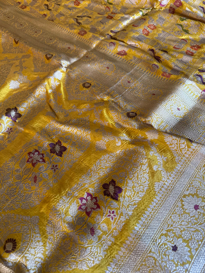 Handwoven Yellow Shikargh Meenkari Saree