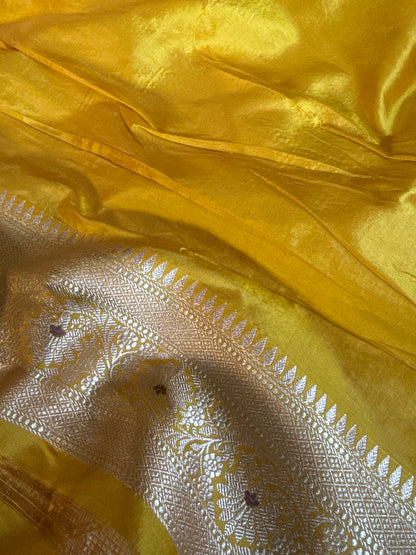 Handwoven Yellow Shikargh Meenkari Saree