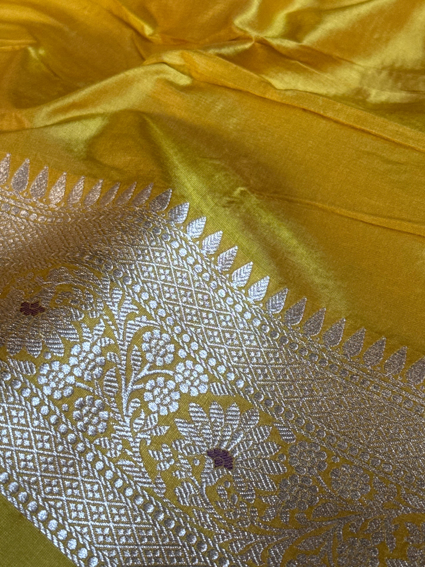 Handwoven Yellow Shikargh Meenkari Saree