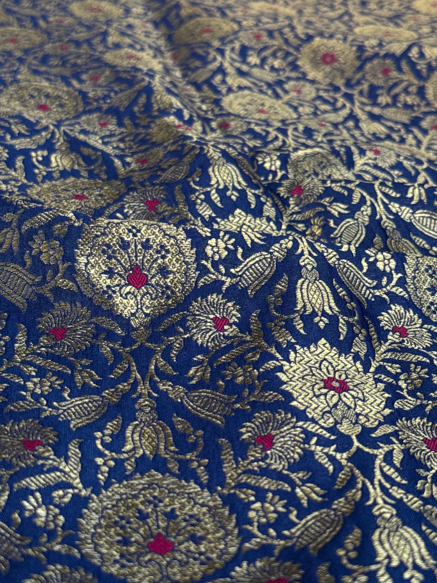 Handwoven Blue Silk Jaal Meenakari Fabric Thaan