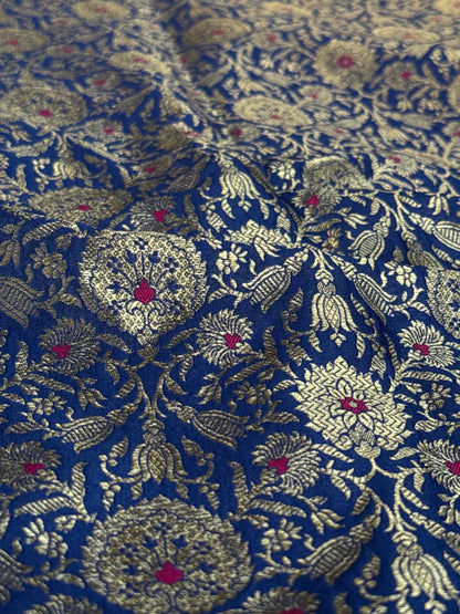 Handwoven Blue Silk Jaal Meenakari Fabric Thaan