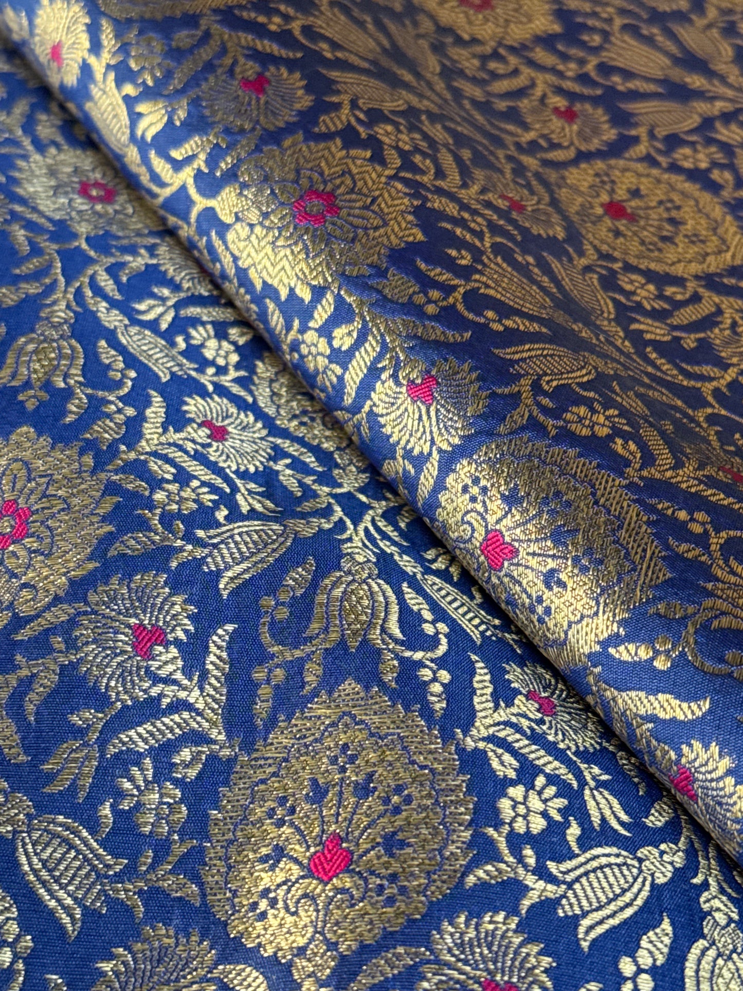 Handwoven Blue Silk Jaal Meenakari Fabric Thaan