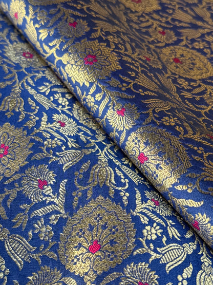 Handwoven Blue Silk Jaal Meenakari Fabric Thaan