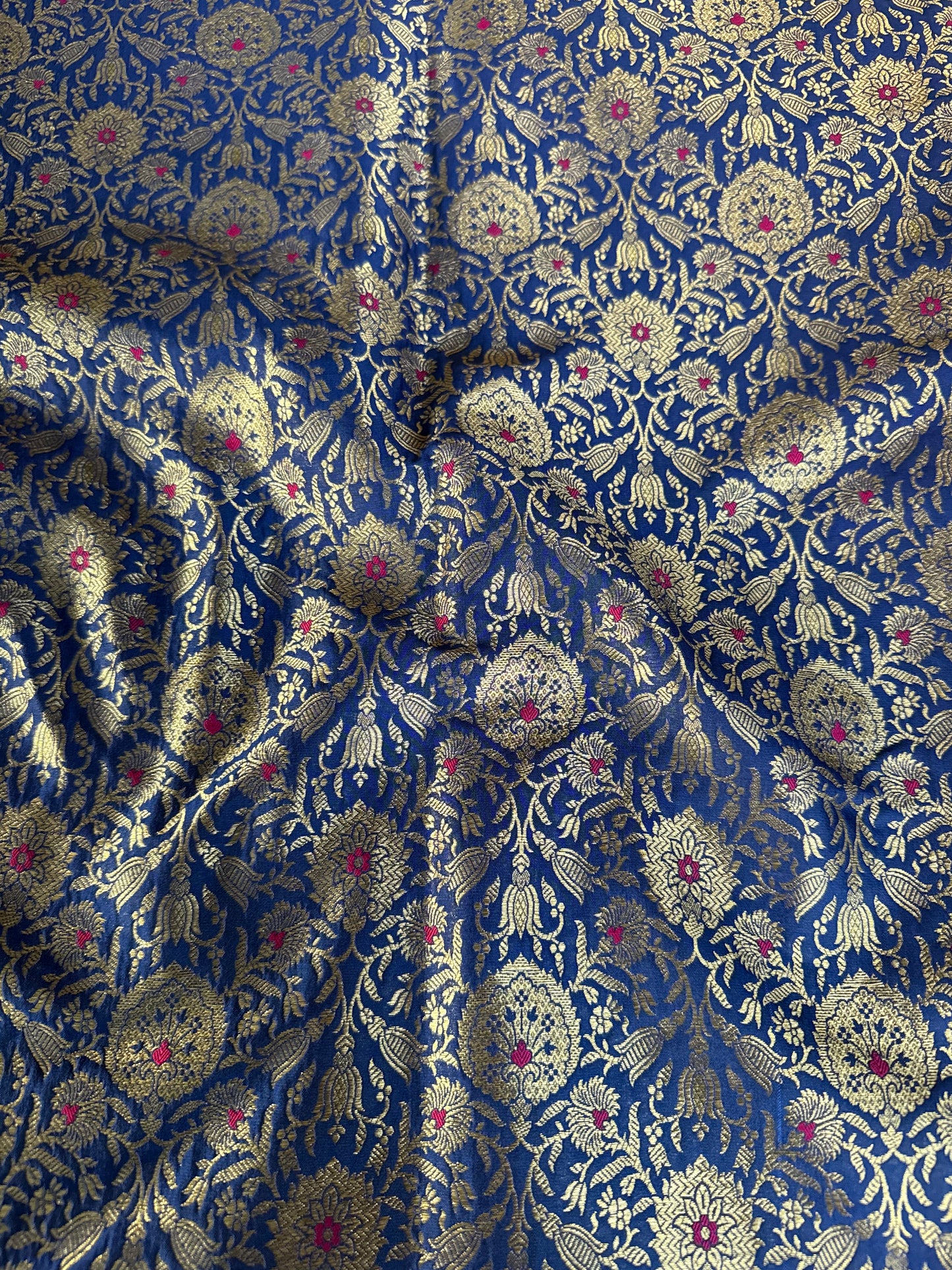 Handwoven Blue Silk Jaal Meenakari Fabric Thaan