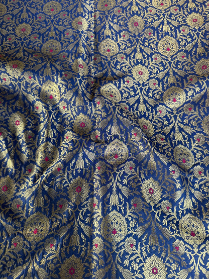 Handwoven Blue Silk Jaal Meenakari Fabric Thaan