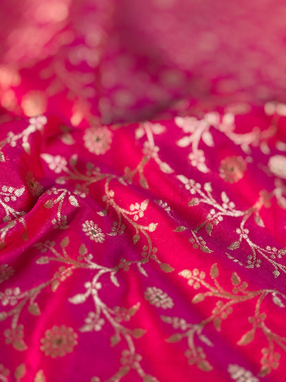 Handwoven Pink Silk Jaal Meenakari Fabric Thaan