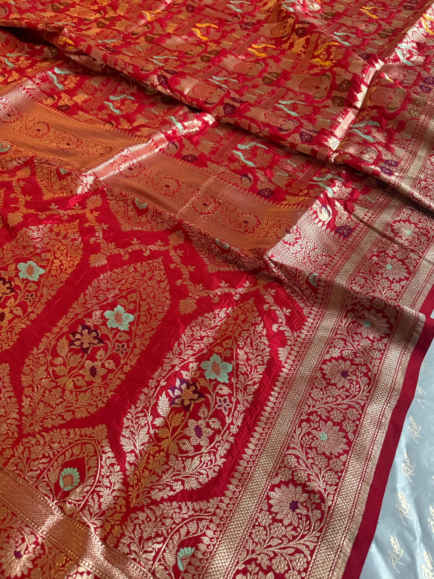 Handwoven Red Shikargh Meenkari Saree