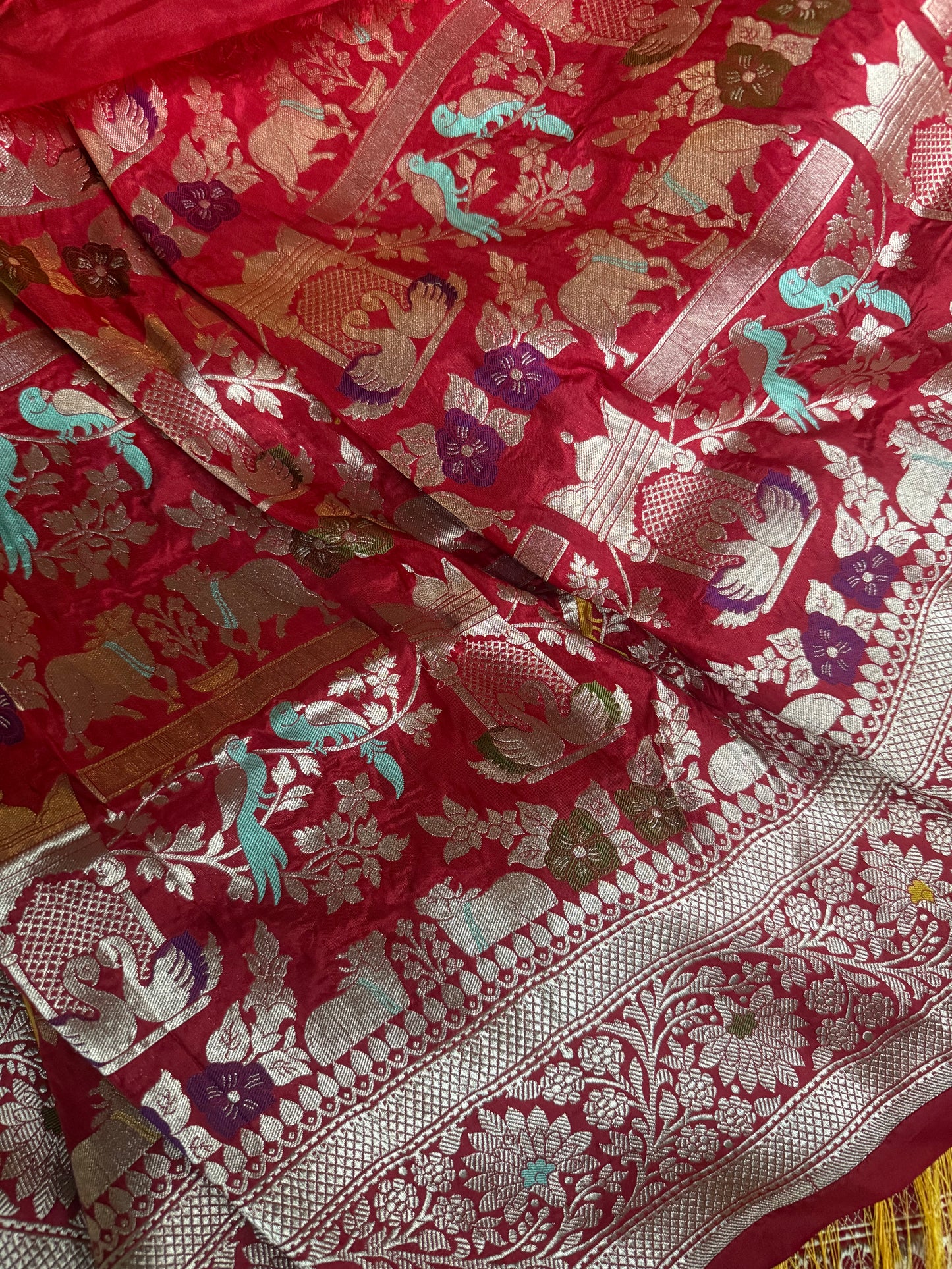 Handwoven Red Shikargh Meenkari Saree