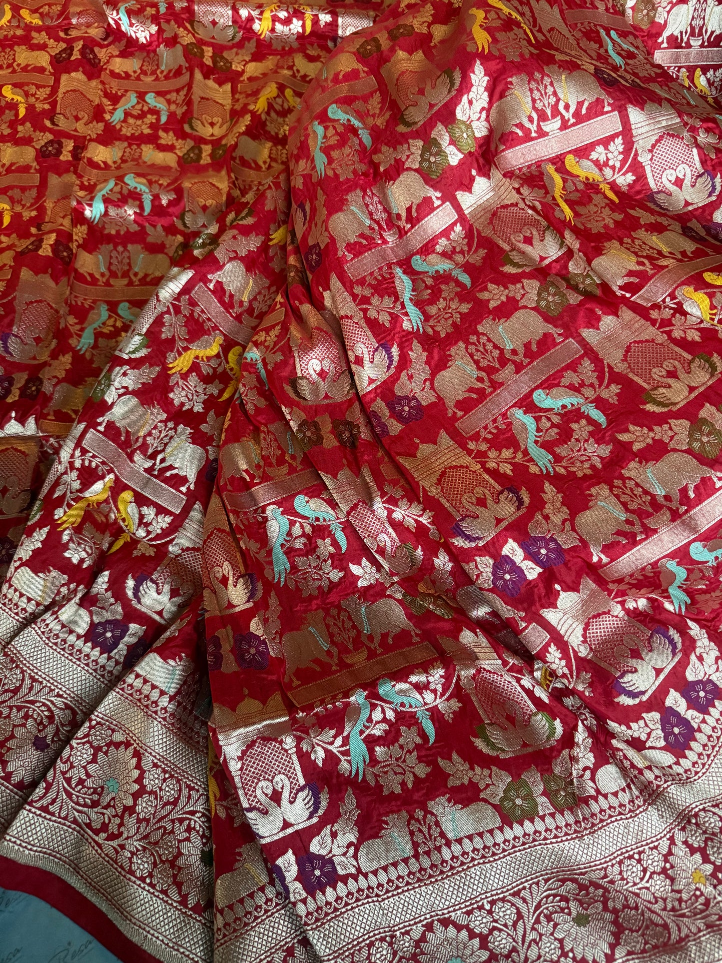Handwoven Red Shikargh Meenkari Saree