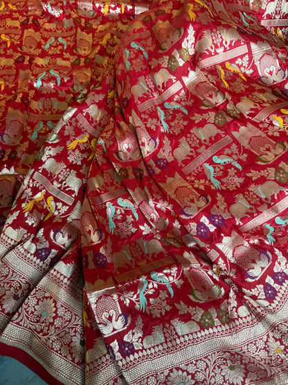 Handwoven Red Shikargh Meenkari Saree