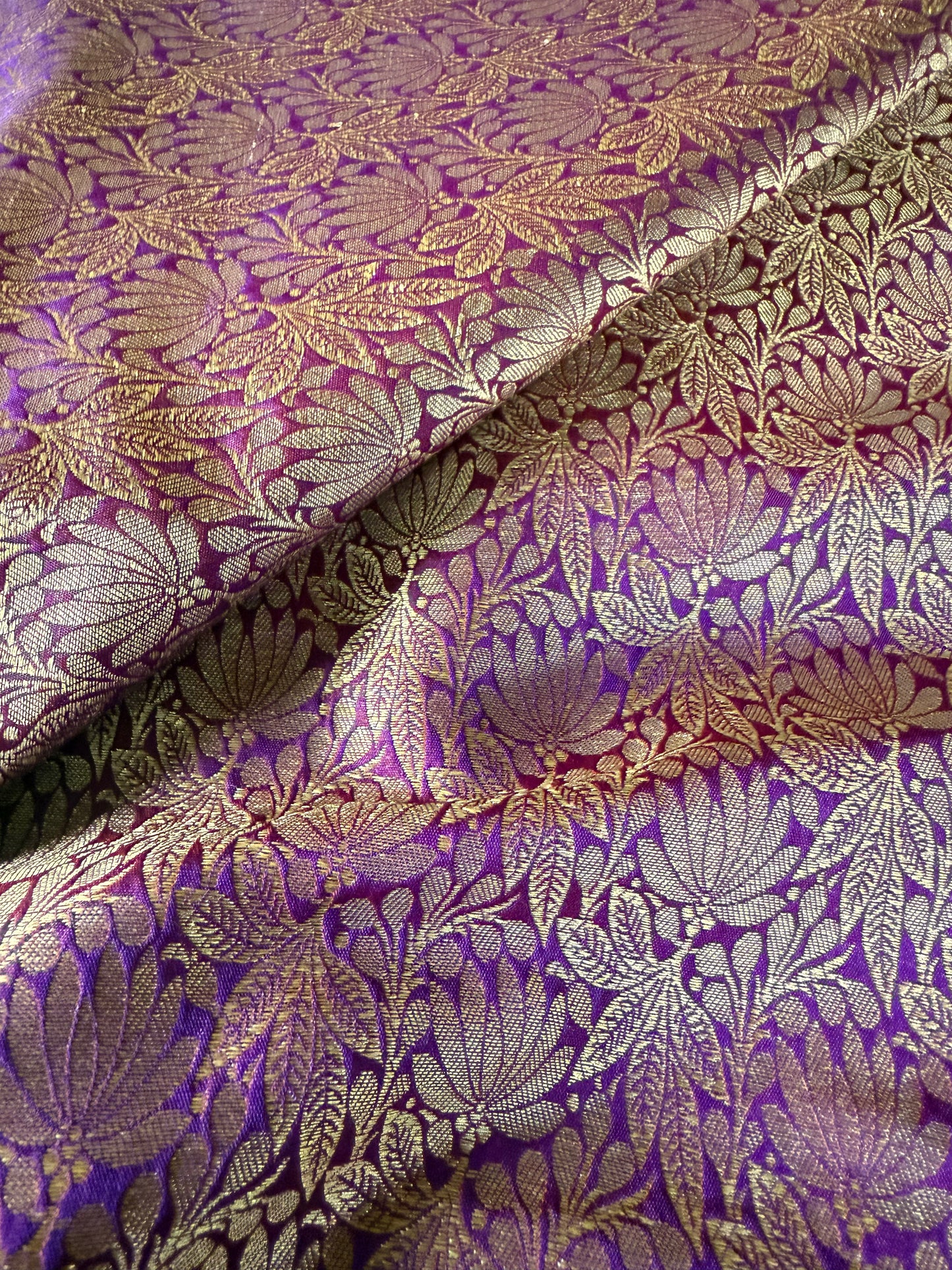 Handwoven Purple Silk Brocade Fabric Thaan