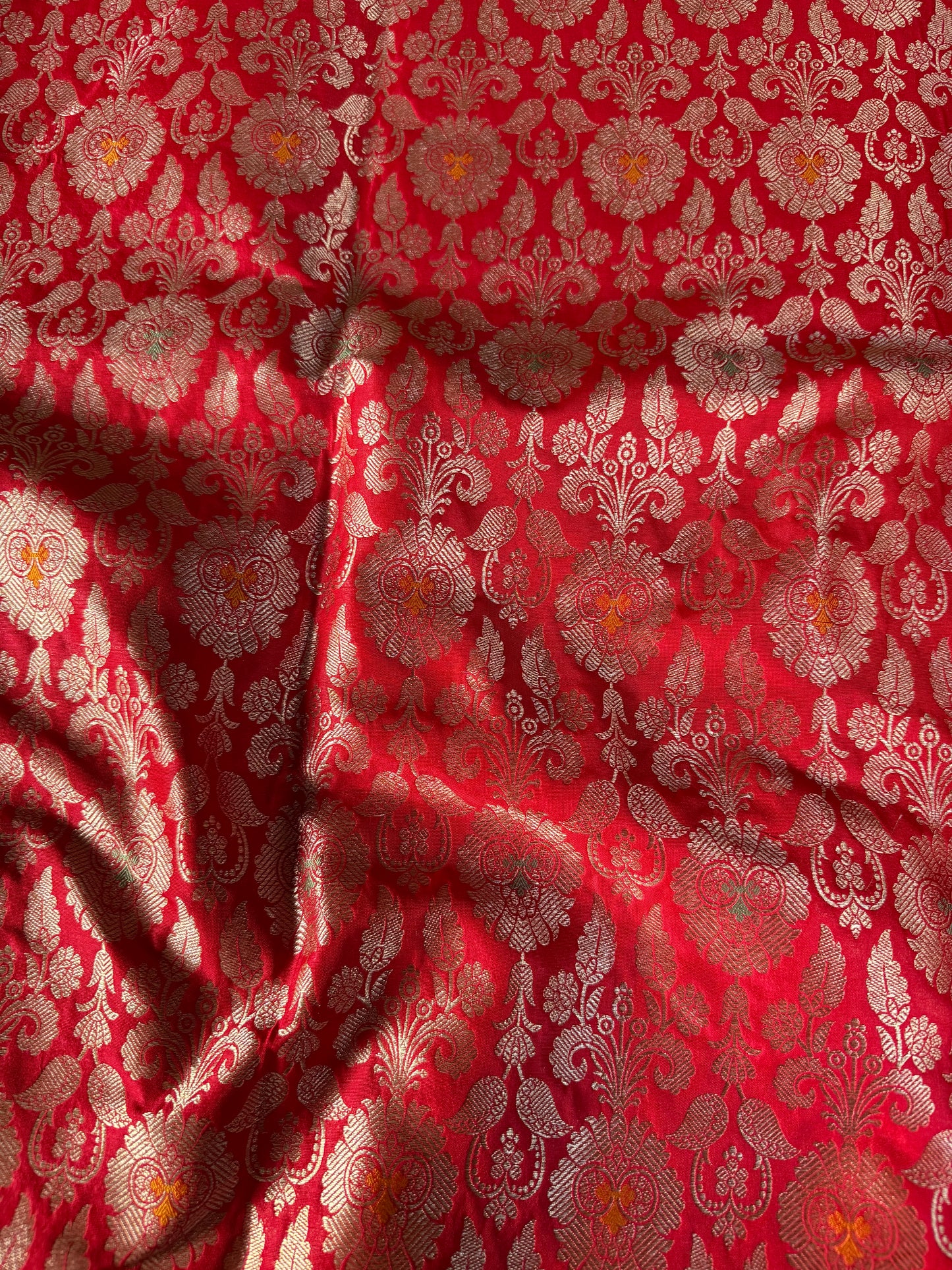 Handwoven Red Silk Meenakari Jaal Fabric Thaan