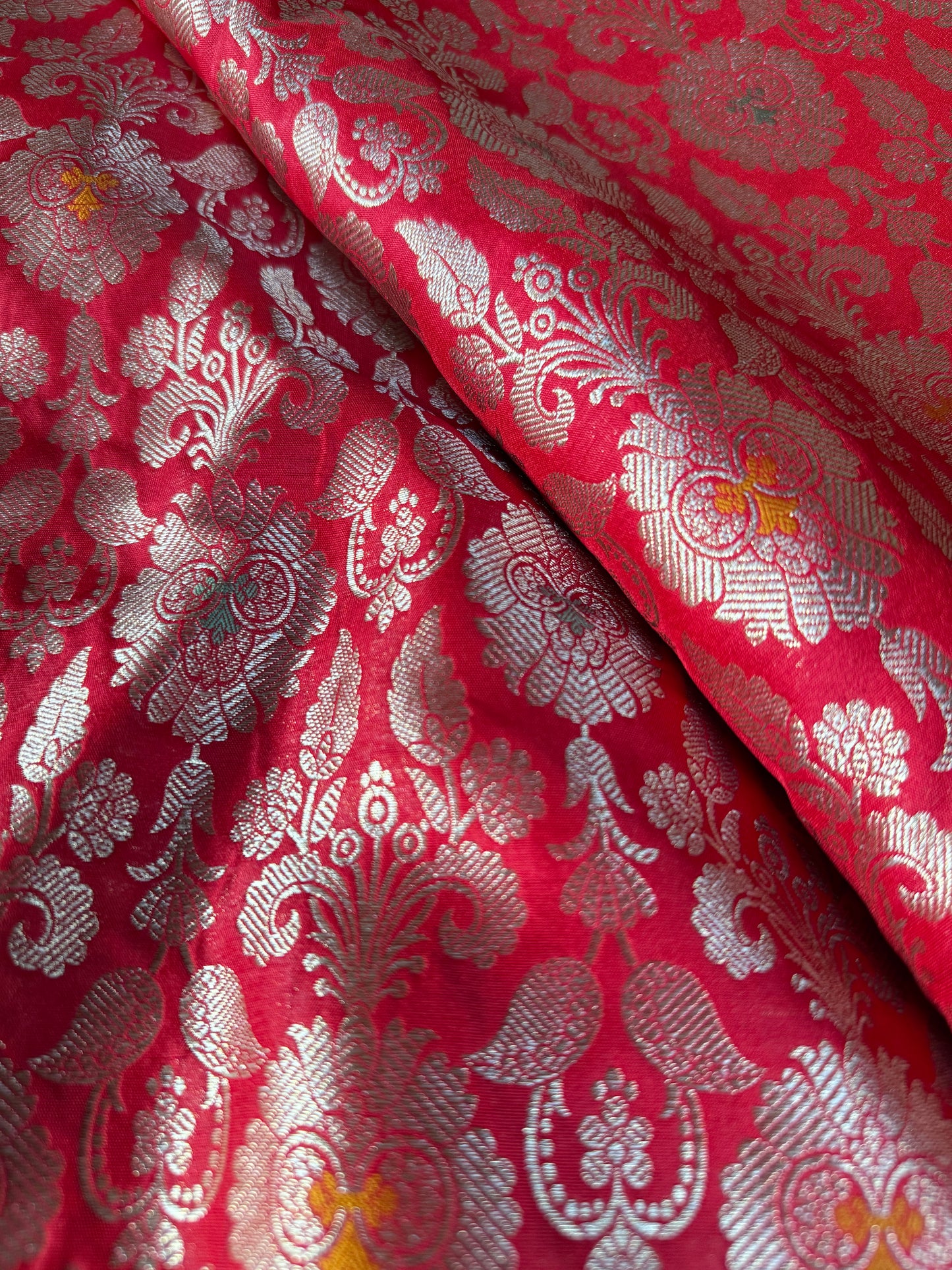 Handwoven Red Silk Meenakari Jaal Fabric Thaan