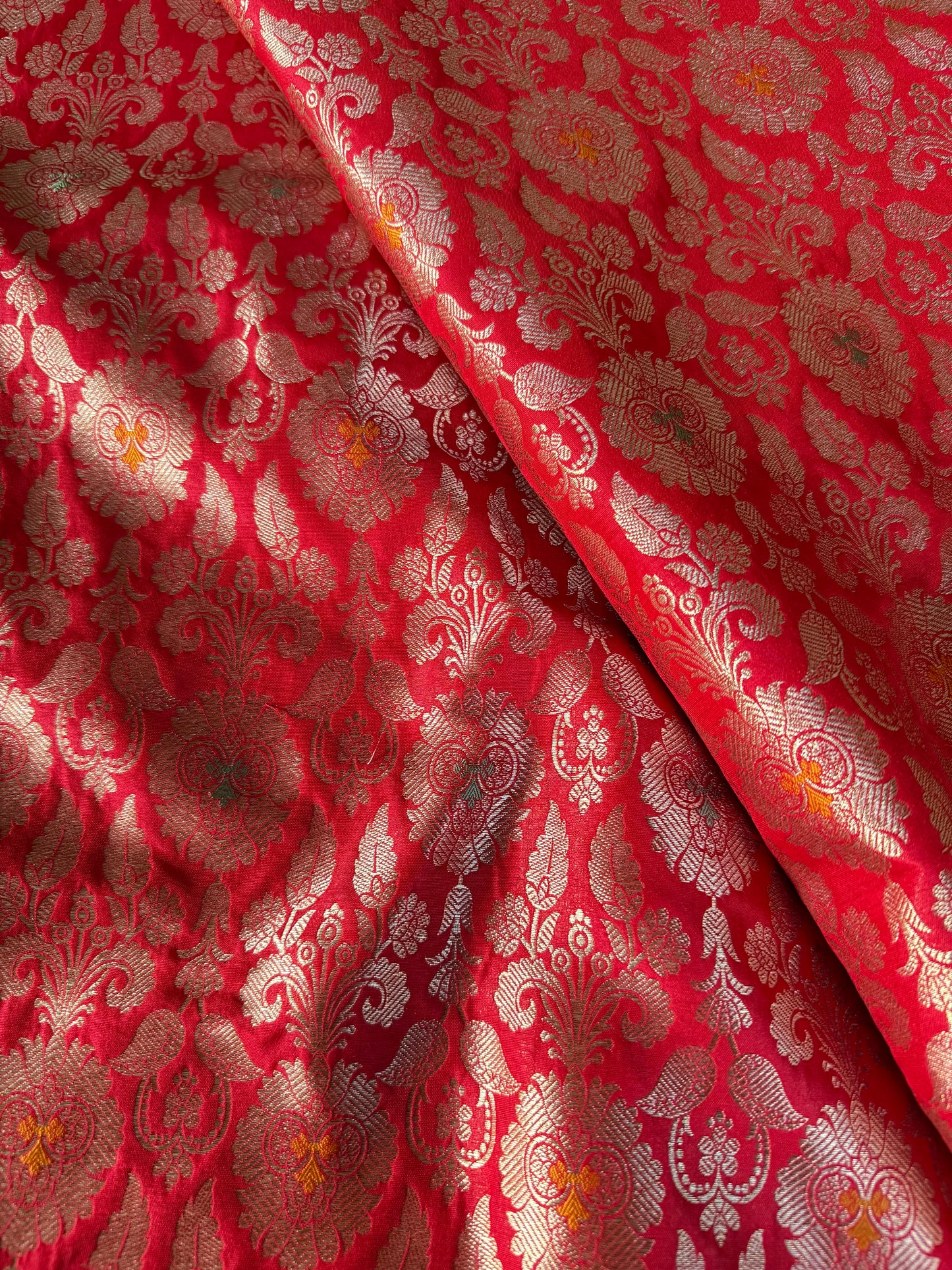 Handwoven Red Silk Meenakari Jaal Fabric Thaan