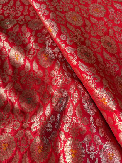 Handwoven Red Silk Meenakari Jaal Fabric Thaan