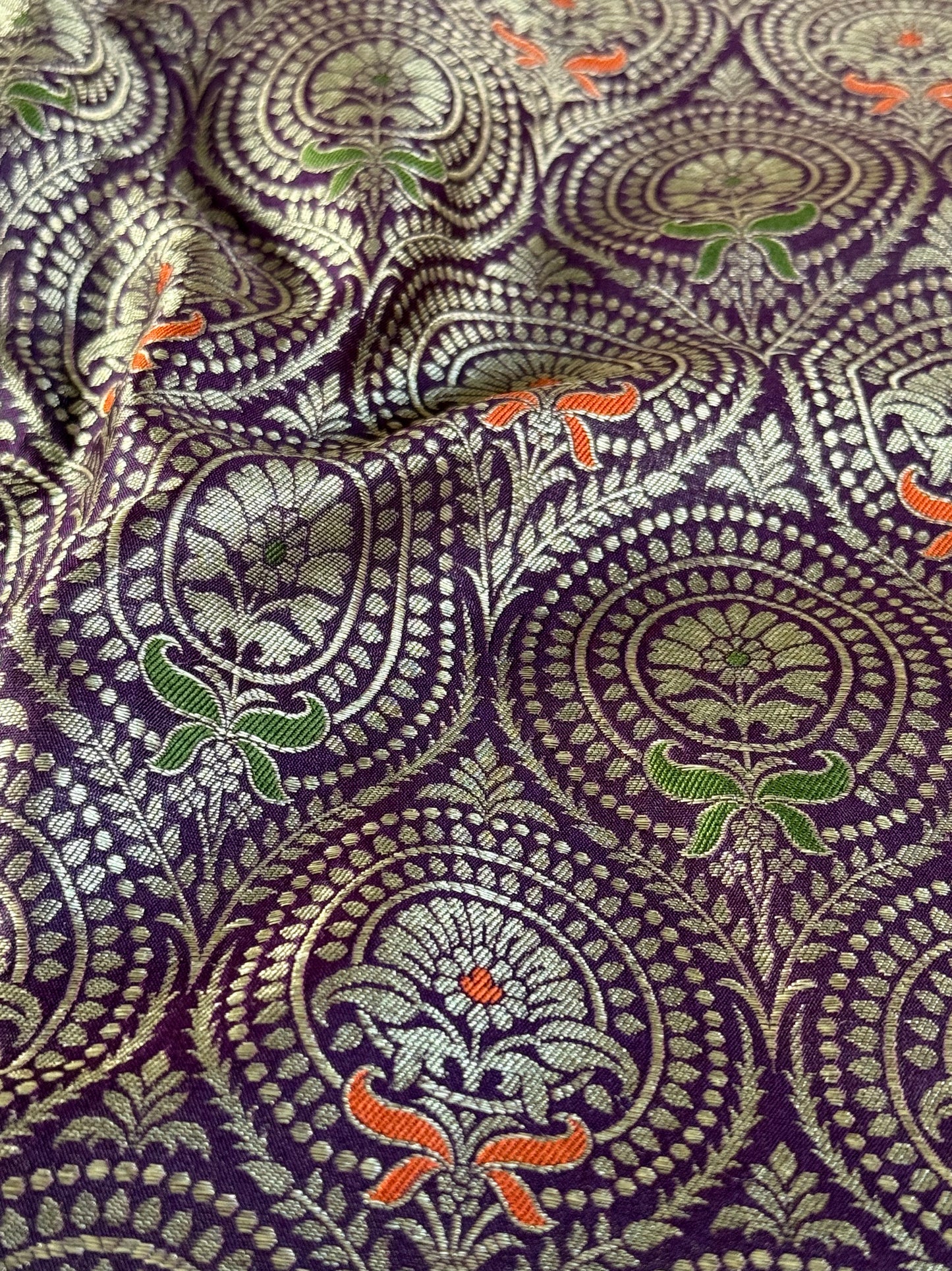 Handwoven Purple Silk Brocade Meenakari Fabric Thaan