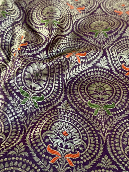 Handwoven Purple Silk Brocade Meenakari Fabric Thaan