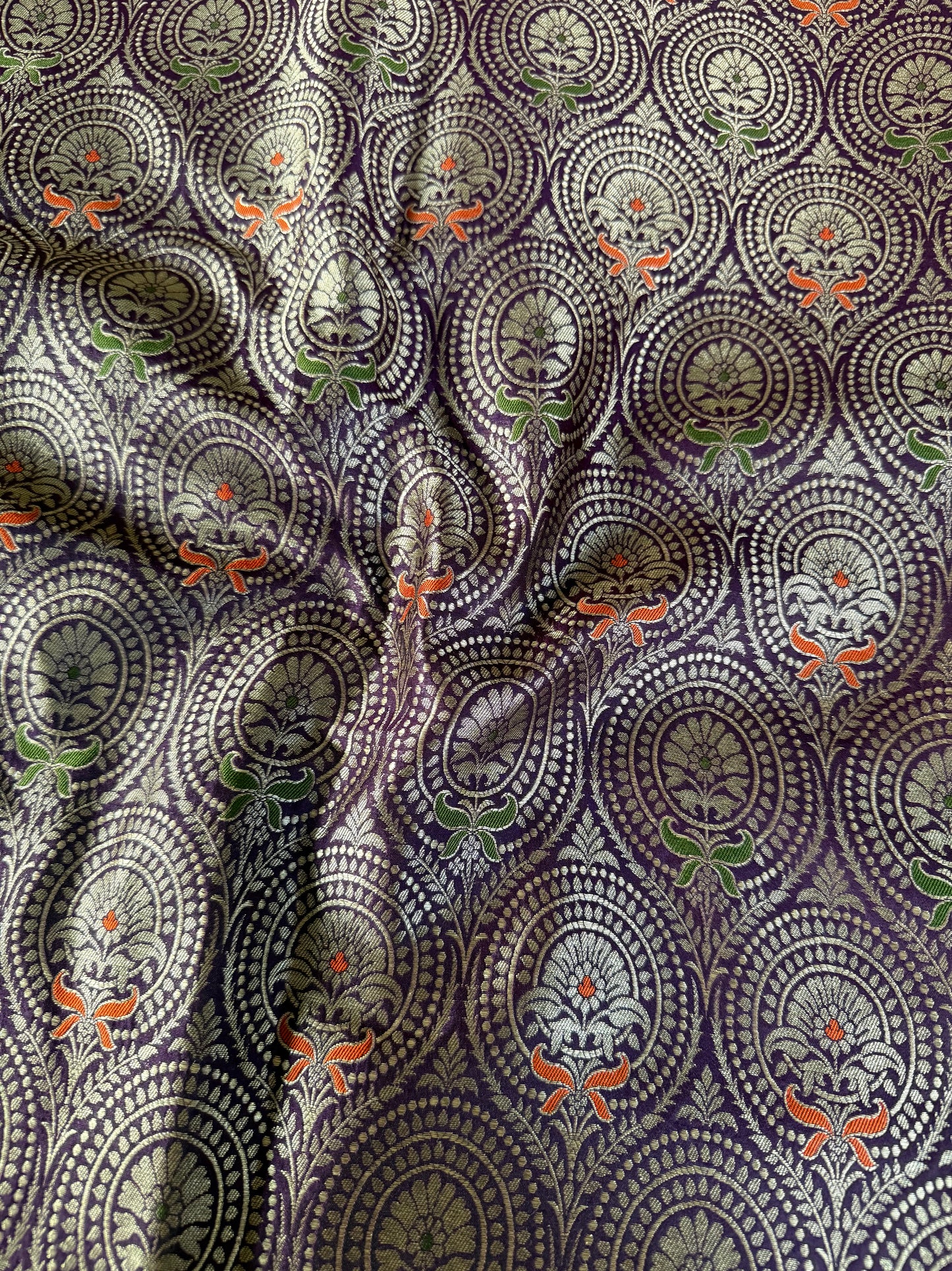 Handwoven Purple Silk Brocade Meenakari Fabric Thaan