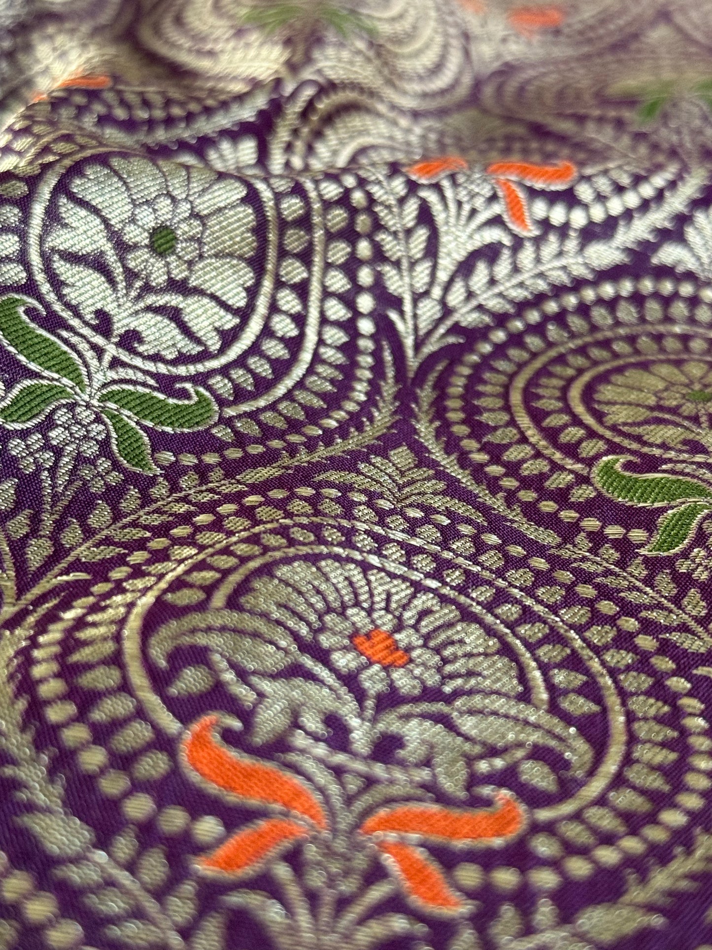 Handwoven Purple Silk Brocade Meenakari Fabric Thaan