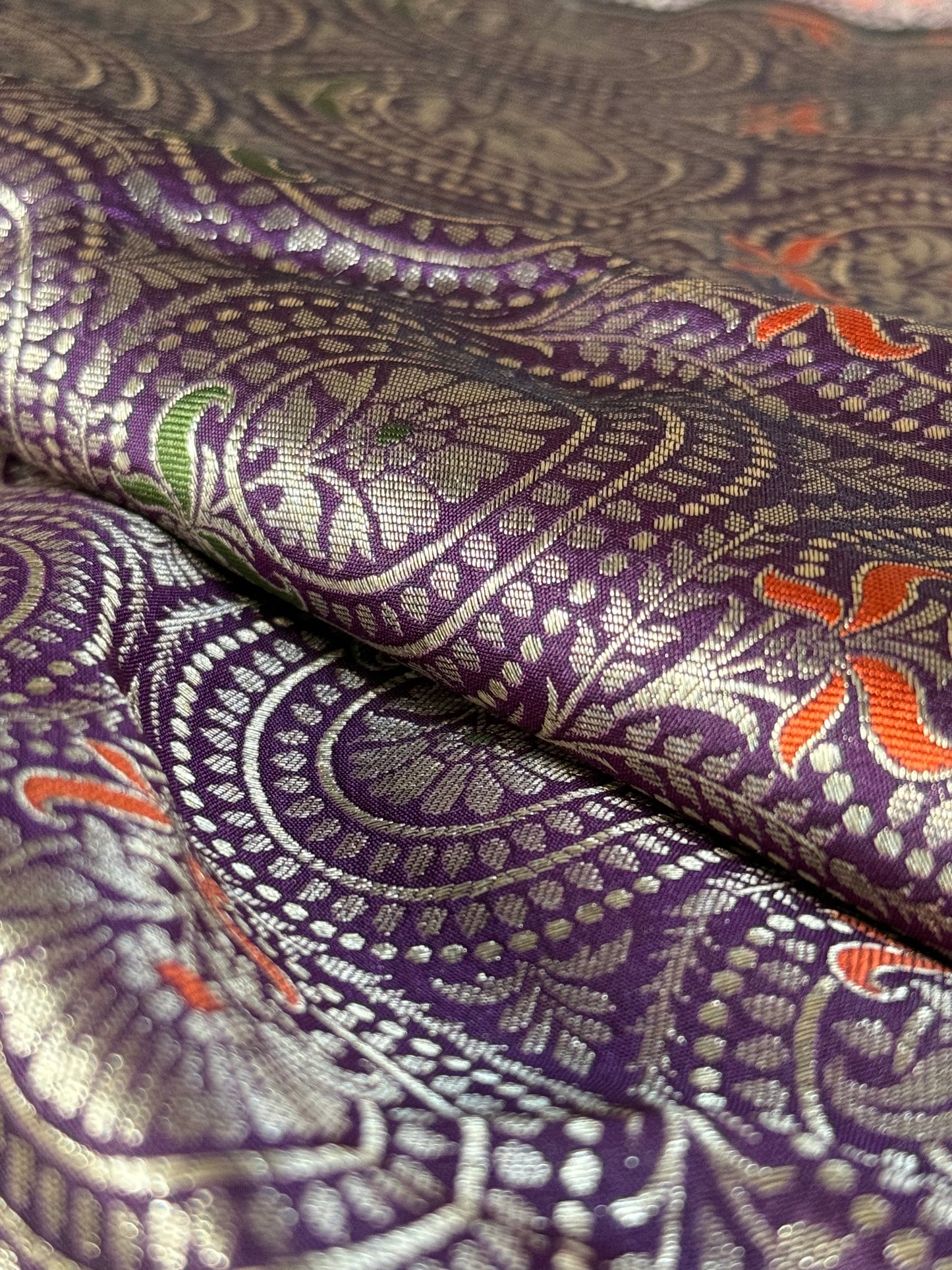 Handwoven Purple Silk Brocade Meenakari Fabric Thaan