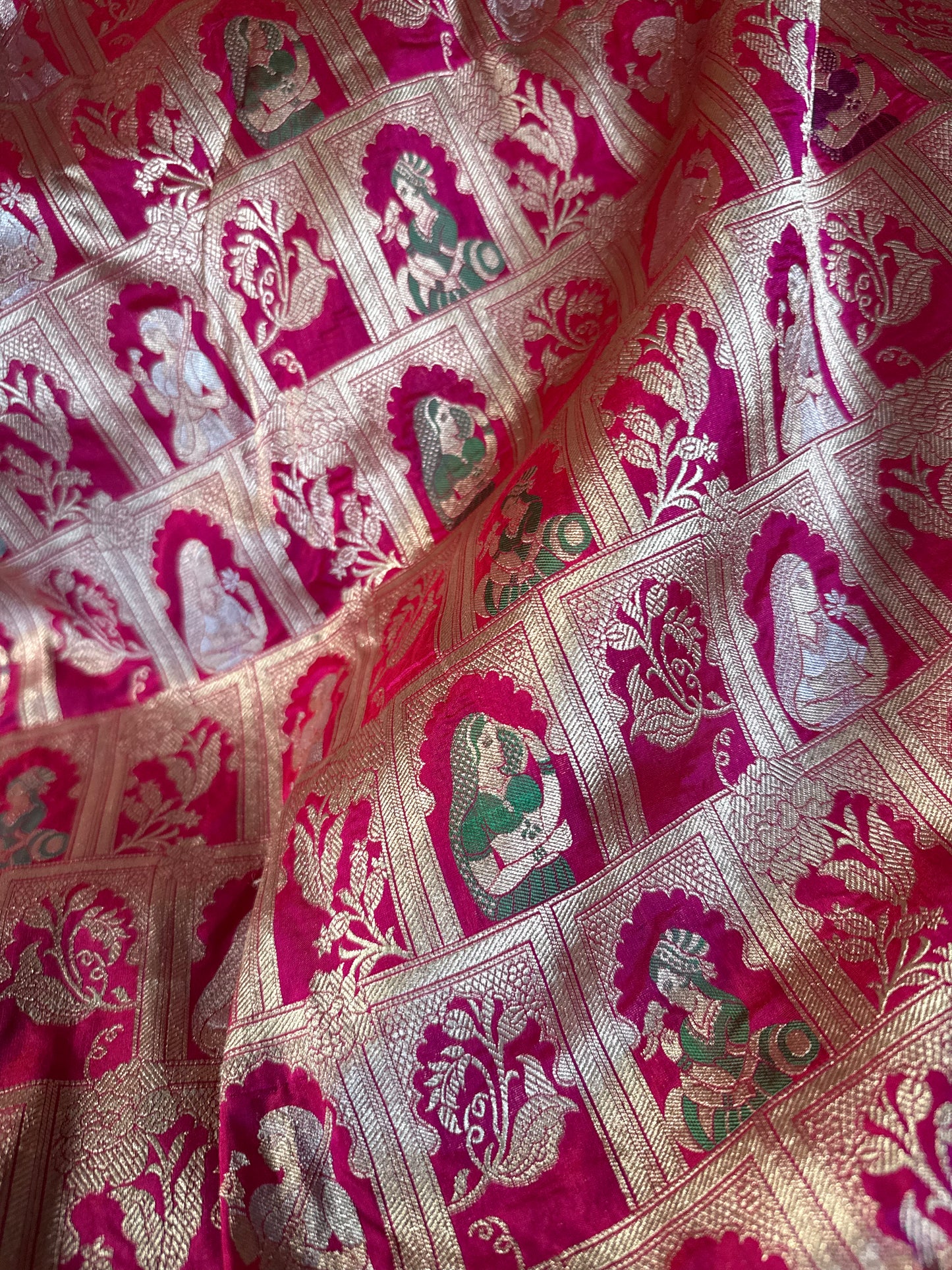 Handwoven Magenta Katan Silk Bridal Meenakari Banarasi Saree