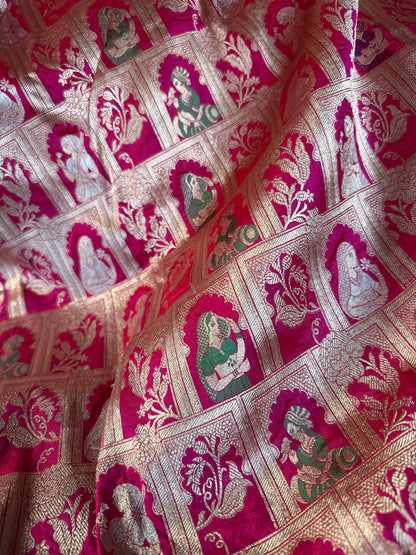 Handwoven Magenta Katan Silk Bridal Meenakari Banarasi Saree