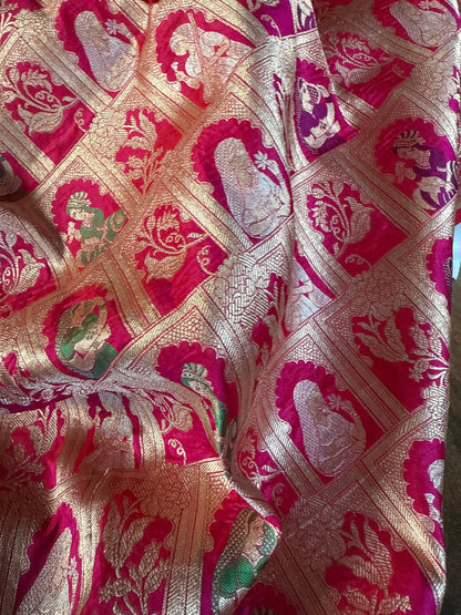 Handwoven Magenta Katan Silk Bridal Meenakari Banarasi Saree
