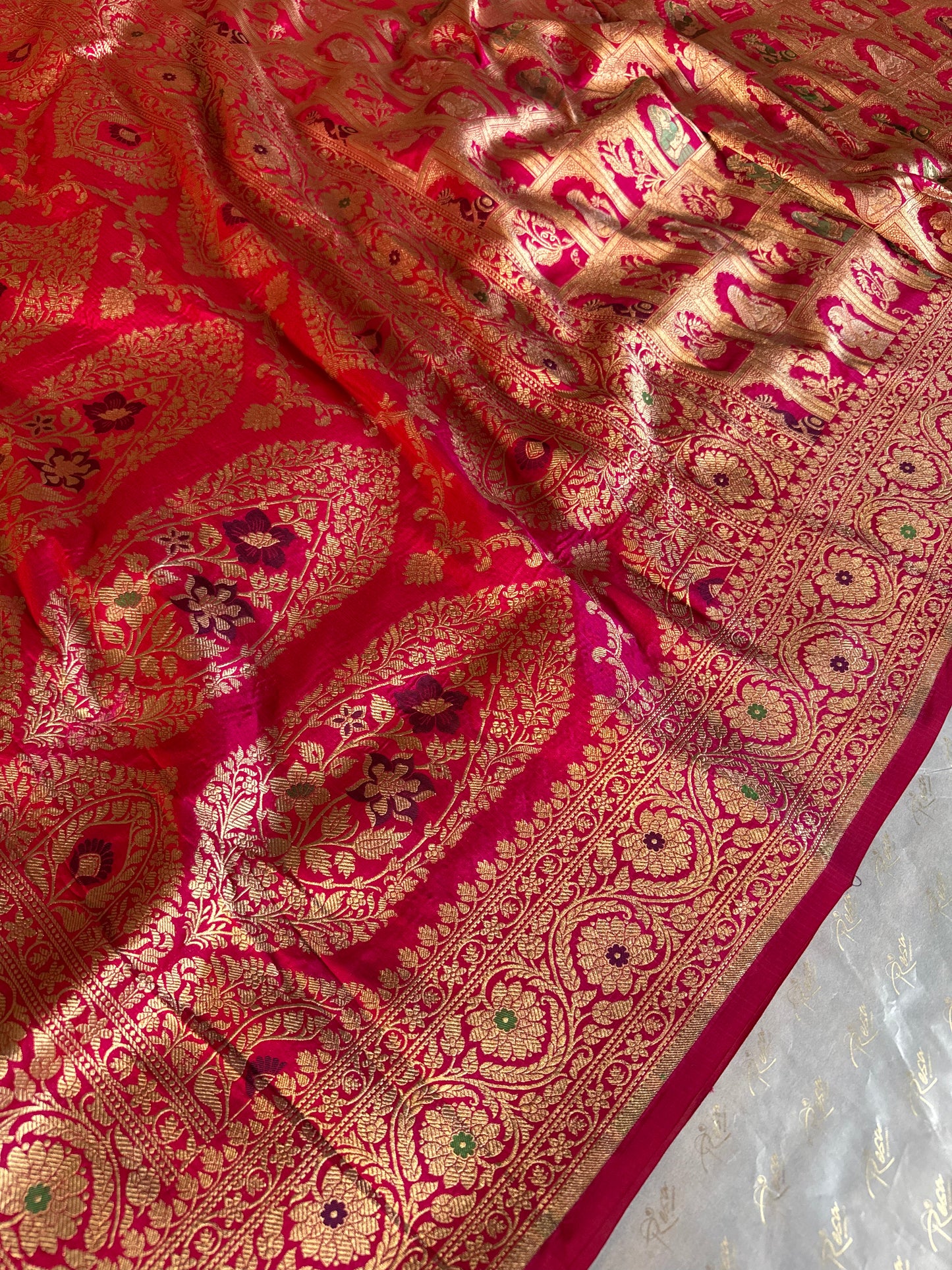Handwoven Magenta Katan Silk Bridal Meenakari Banarasi Saree
