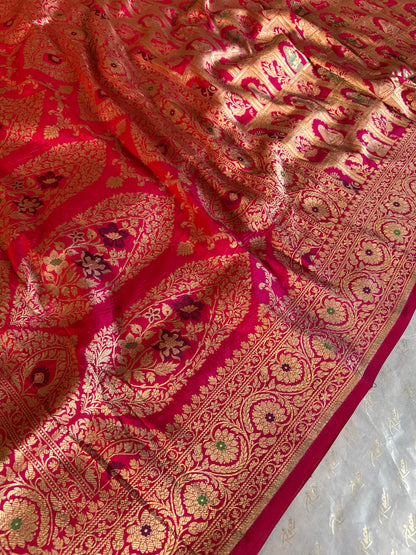 Handwoven Magenta Katan Silk Bridal Meenakari Banarasi Saree